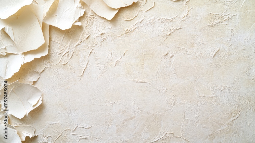 Poster textured cream colored background with organic peeling layers and copy space for design use
