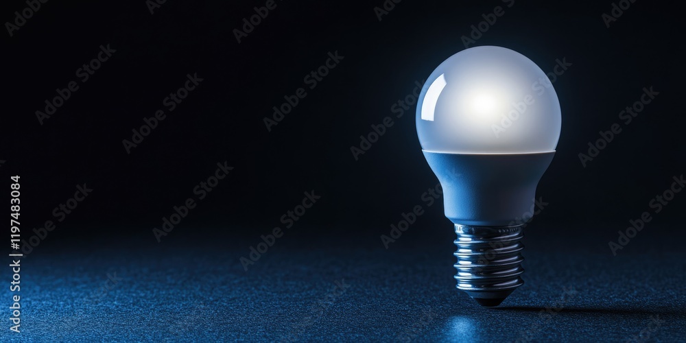 Poster led light bulb on a dark background with copy space for text placement illuminating a subtle light s