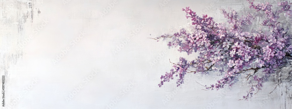 Poster pink flowering branches against a textured light background with ample copy space for text or design