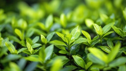 Fototapeta premium Lush green leaves in a dense foliage background with vibrant colors and soft focus ideal for natural themes and Copy Space available.