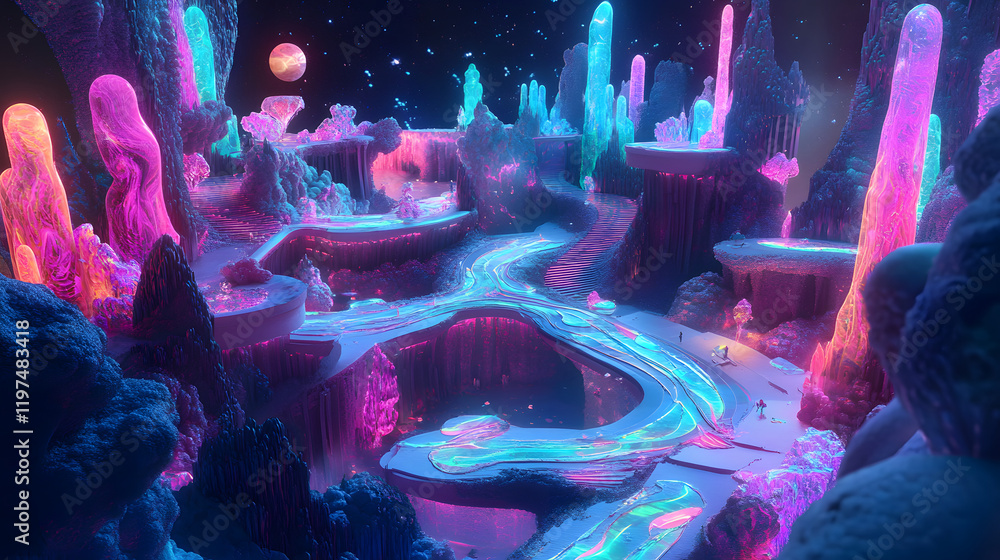 Poster a mesmerizing 3d abstract multicolor visualization with fluid curves, holographic gradients, and dyn