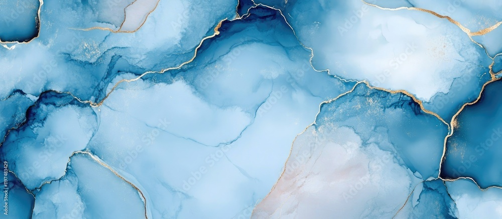 Poster blue abstract watercolor texture with fluid shapes and golden accents creating a modern artistic bac