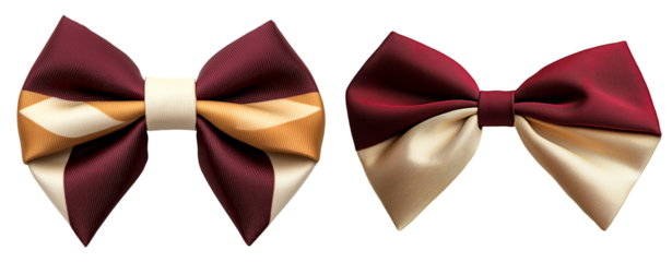 Elegant Burgundy and Gold Bows on Transparent Background