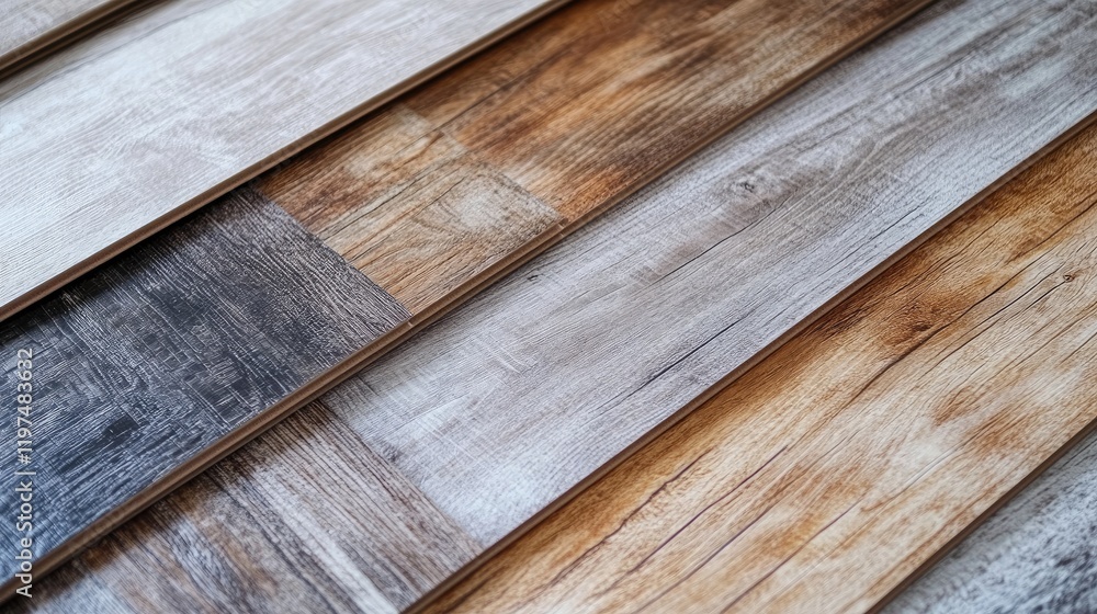 Poster various wooden floor planks in different shades and textures arranged in a pattern with copy space f