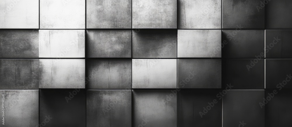 Poster abstract monochrome wall texture with rectangular blocks in varying shades of gray copy space