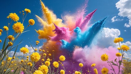 Vibrant Colorful Powder Explosion in Nature Creating a Spectacular Visual Impact in the Outdoors