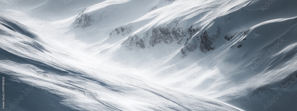 Poster abstract snow patterns with wind-blown snow creating textures on a cold mountain landscape copy spac