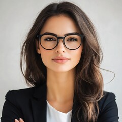 Fototapeta premium Confident Woman in Glasses Professional Portrait Studio Shot