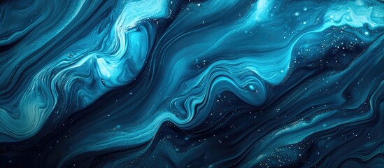 Obraz premium Abstract blue and turquoise fluid art texture background with waves and swirls suitable for modern design projects Copy Space
