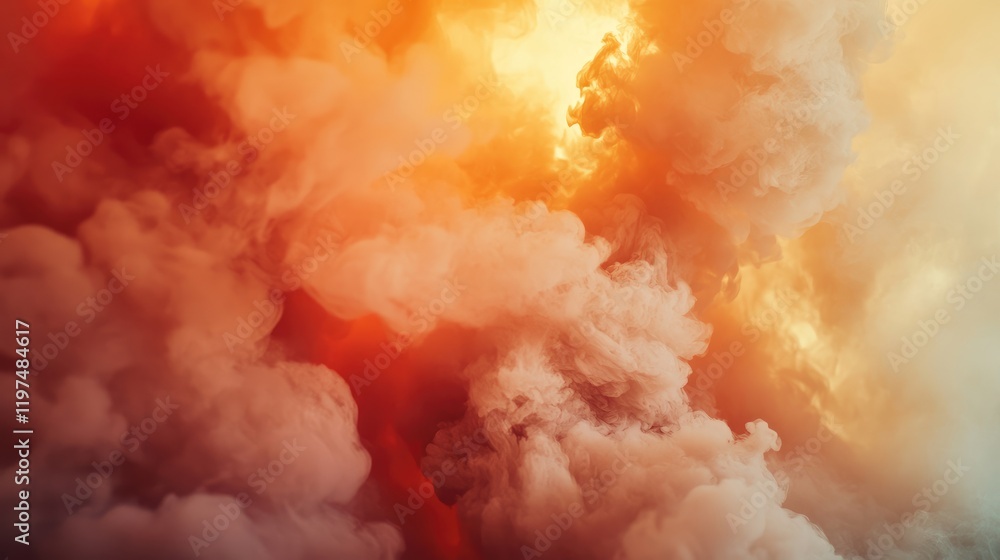 Poster colorful vapor clouds with orange and yellow hues creating a dramatic sky background with ample copy