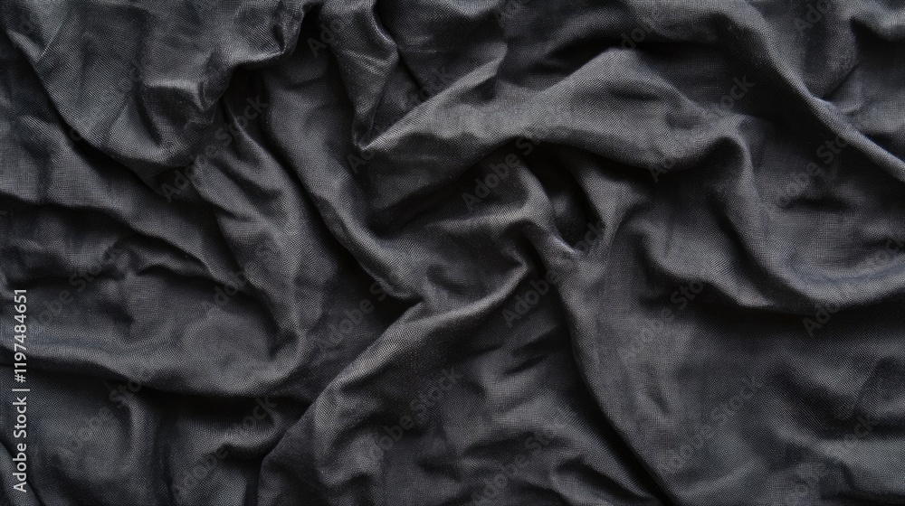 Poster wrinkled dark fabric texture background with ample copy space for text placement in design and texti