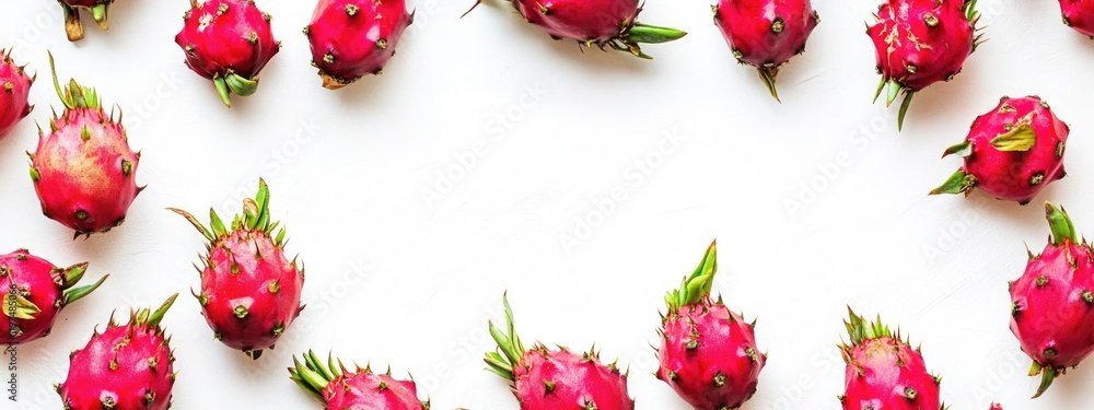 Poster fresh dragon fruit arranged on a white background with plenty of copy space for text or design eleme