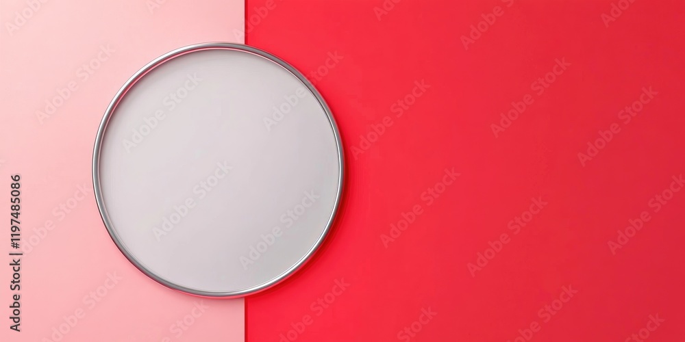 Poster circular mirror on pink and red background with ample copy space for text placement