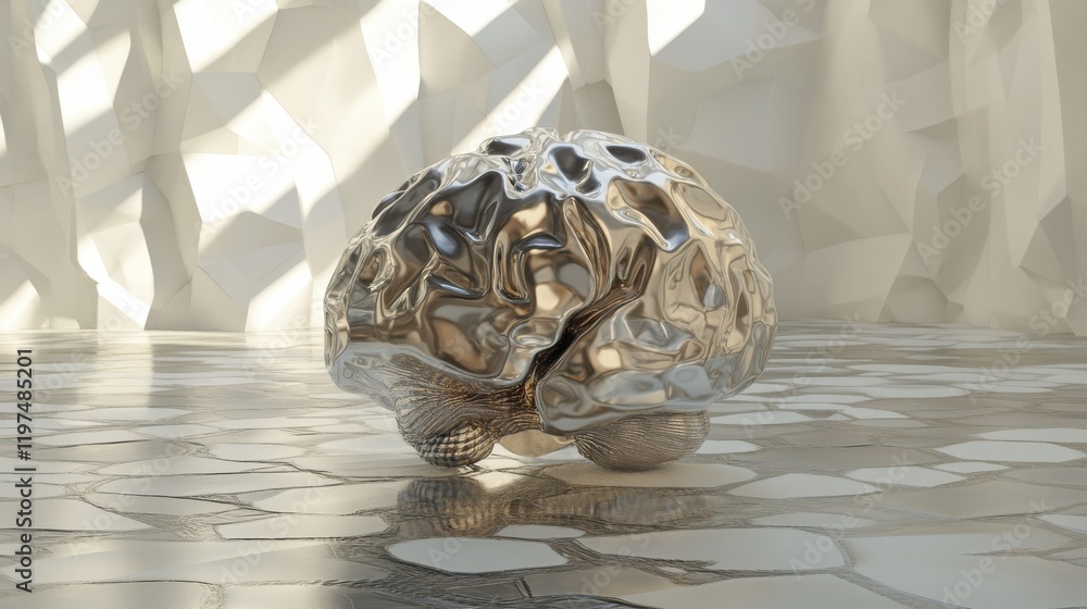 Aufkleber creative polygonal brain on virtual screen. ai and success concept. 3d rendering