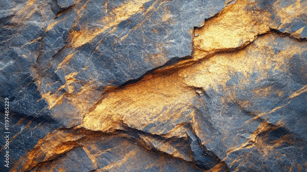 Poster textured rock surface with golden hues and deep grooves ideal for backgrounds or as a natural design