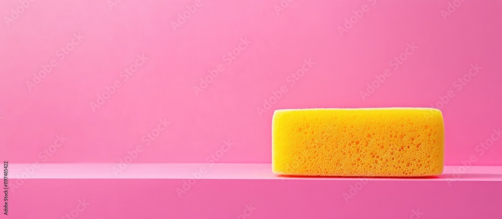 Poster yellow sponge on a pink background showcasing minimalistic design with ample copy space for text pla