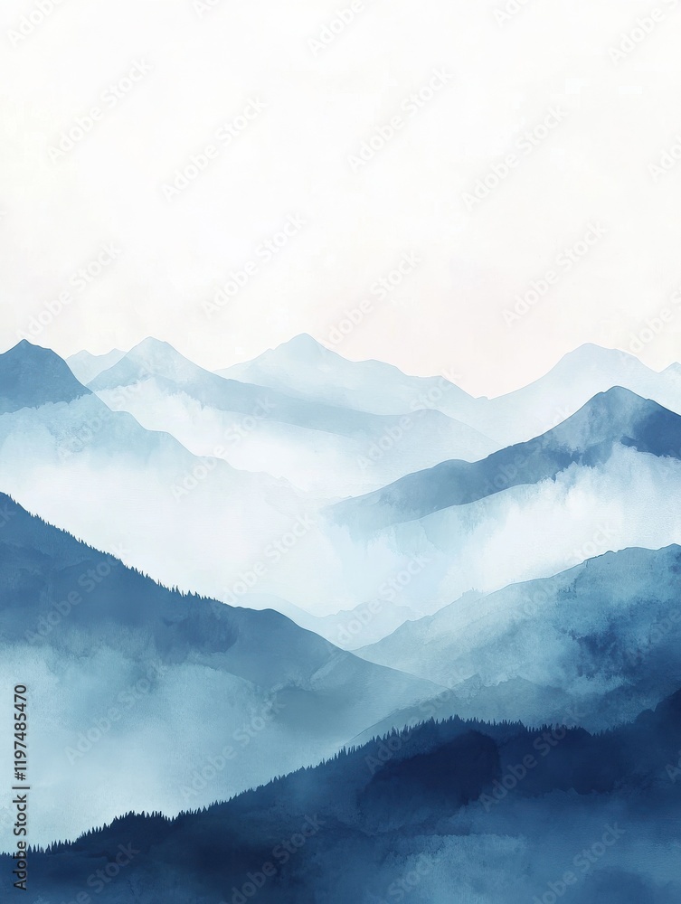 Aufkleber minimal abstract landscape background vector. mountain background with watercolor texture . vector a