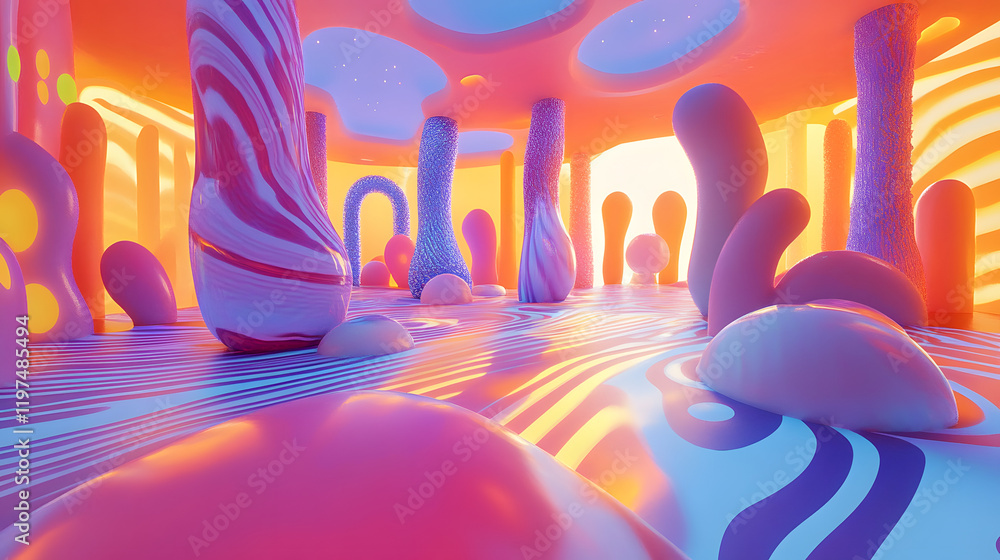 Poster a mesmerizing 3d abstract multicolor visualization with fluid curves, holographic gradients, and dyn