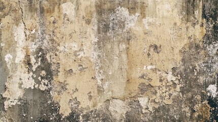 Fototapeta premium Textured wall surface with peeling paint and mold growth showing layers of weathered material Copy Space