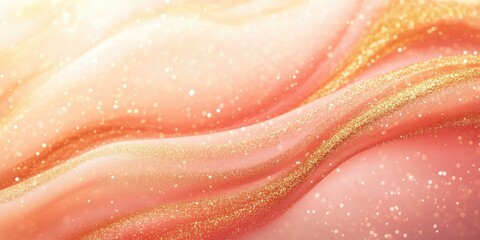 Abstract wave patterns with soft gradients in pink and gold hues featuring sparkling glitter elements and Copy Space for text placement.