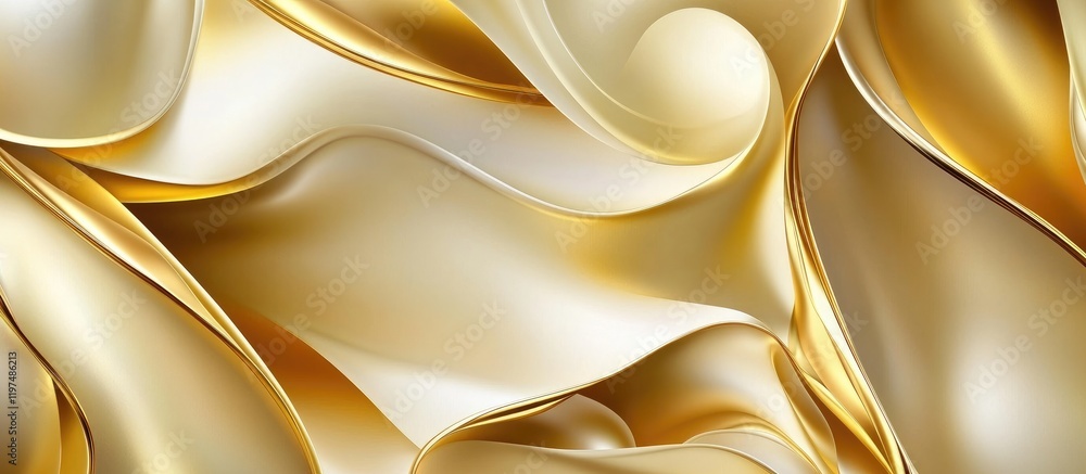 Poster golden satin fabric texture with smooth drapery and elegant folds suitable for various design applic