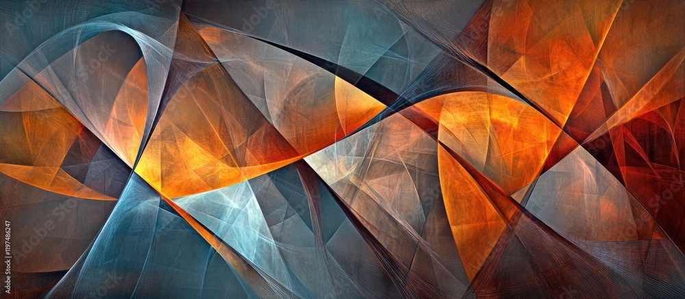 Aufkleber abstract flowing waves with warm tones of orange and blue, intricate patterns and textures, copy spa