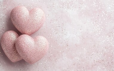 Obraz premium Three delicate pink hearts rest softly on a velvety pink surface, radiating love and warmth, perfect for celebrating Valentine's Day.