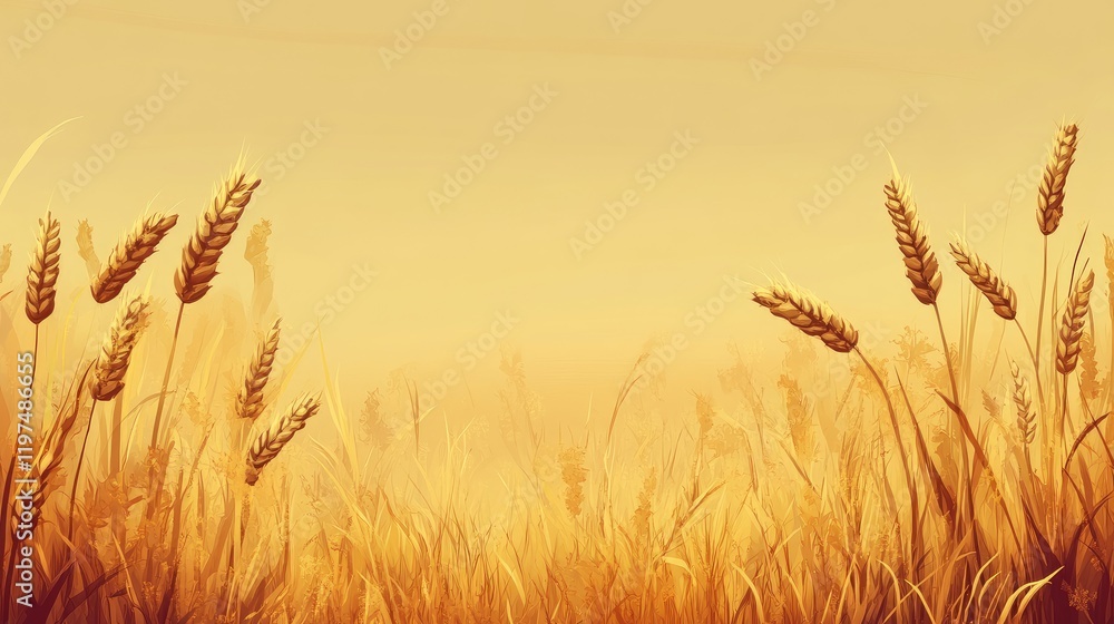Poster golden wheat field with soft gradient background and copy space for text placement. ideal for agricu