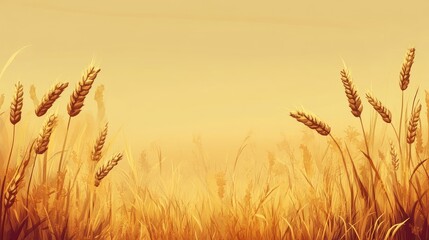 Golden wheat field with soft gradient background and copy space for text placement. Ideal for agricultural themes and nature concepts.