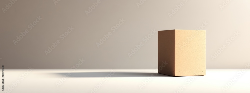 Poster isolated brown cardboard box on a light background with soft shadows and ample copy space for text p