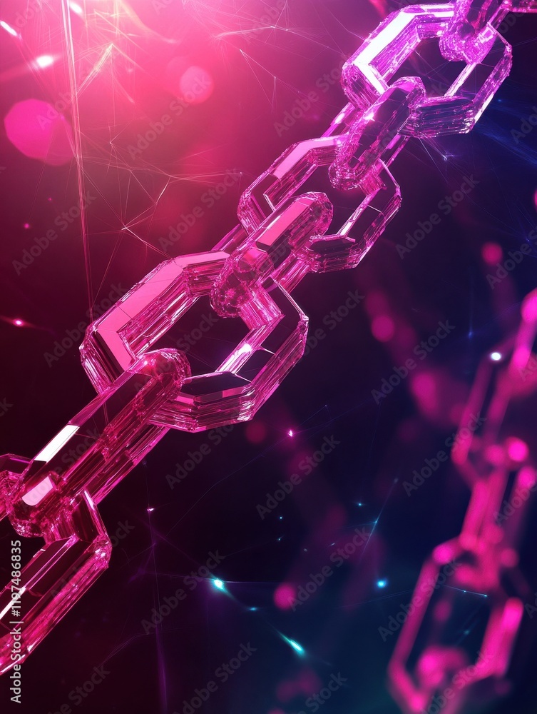 Poster blockchain technology network futuristic hud background with chain of blocks polygon peer to peer ne