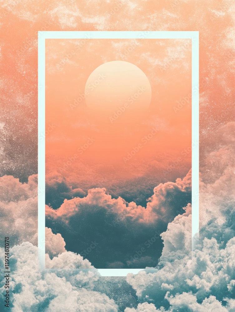 Aufkleber Beautiful sunset over clouds with empty frame for text and copy space at twilight. Generative AI