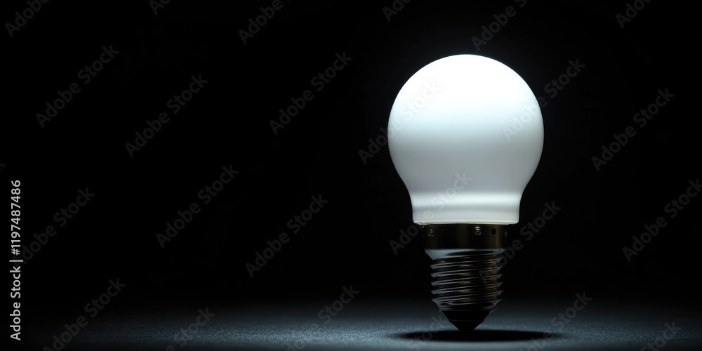 Poster illuminated led light bulb against a dark background with focused lighting and copy space for text i