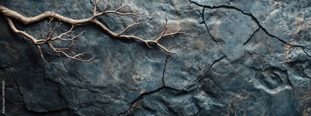 Poster cracked stone surface with intricate root pattern and textured details ideal for backgrounds with co
