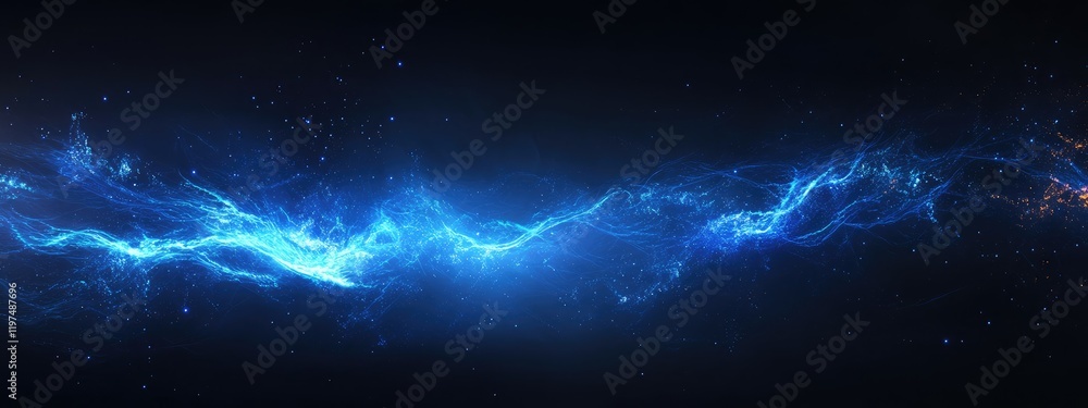 Poster abstract blue energy wave on a dark background with luminous effects and copy space for text inserti