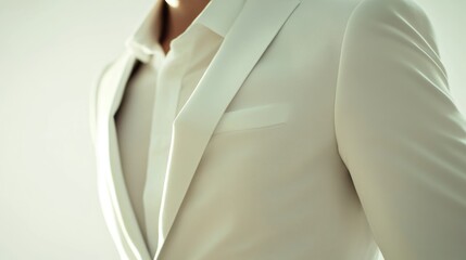 Elegant white suit detail with Copy Space for text placement, perfect for fashion, formal events, and sophisticated style advertising.