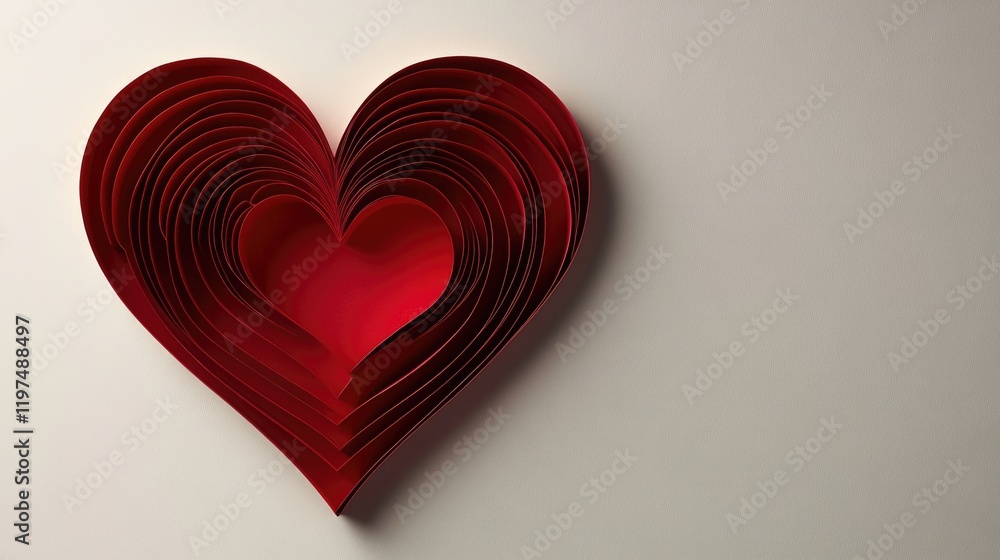 Aufkleber layered red paper heart on a neutral background with ample copy space for text placement. ideal for 