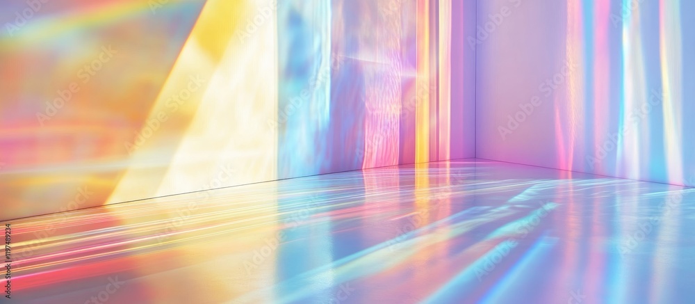Aufkleber abstract colorful light reflections on polished surface with copy space for text. bright hues creati