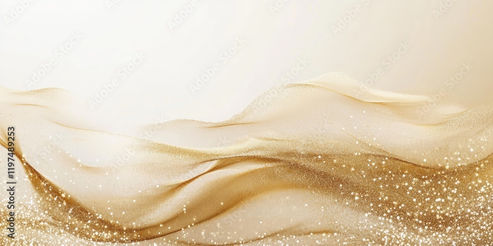 Poster abstract golden waves with glittering sparkles on a soft light background ideal for elegant design c