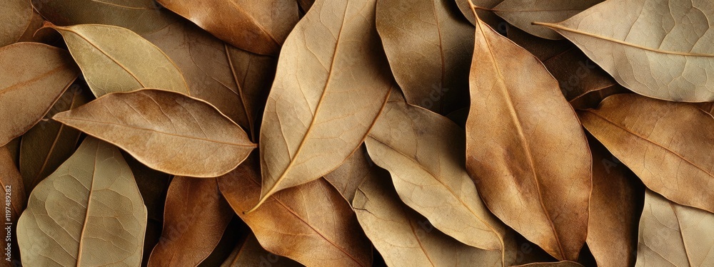 Poster dry brown leaves background texture with varied shapes and sizes providing natural surface pattern c