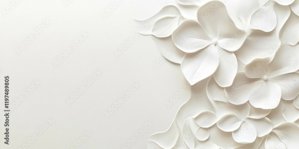 Poster white flower petals on a light background with ample copy space for text placement. suitable for bac