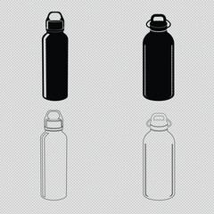 metal water bottle vector set with silhouettes and line art. Perfect for fitness, eco-friendly themes, and design projects
