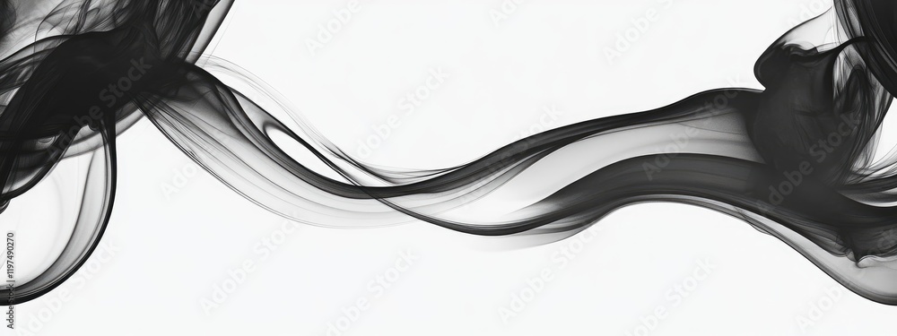 Poster abstract black smoke wave on a white background with smooth flow and copy space for text or design e