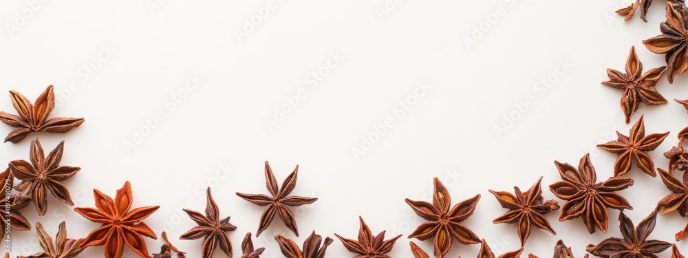 Poster star anise spice arrangement on white background with copy space for text or design elements