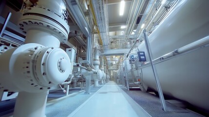 Fototapeta premium Industrial Interior of Modern Factory with Pipe Systems and Equipment