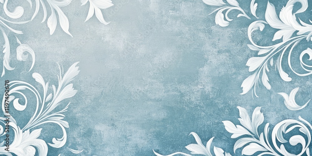 Poster light blue textured background with white floral design elements and ample copy space for text inser