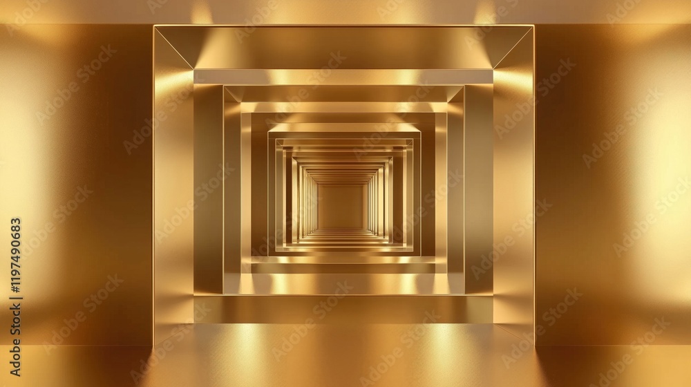 Poster a golden tunnel with a bright light at the end, creating a sense of depth and perspective.