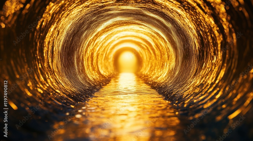 Poster a mesmerizing tunnel illuminated by golden light, creating a warm and inviting atmosphere.