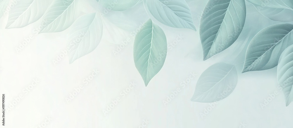 Aufkleber soft pastel green leaves on a light background with ample copy space for text integration