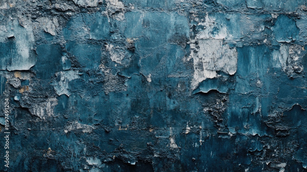 Poster textured blue wall with peeling paint showcasing a distressed surface and irregular patterns ideal f